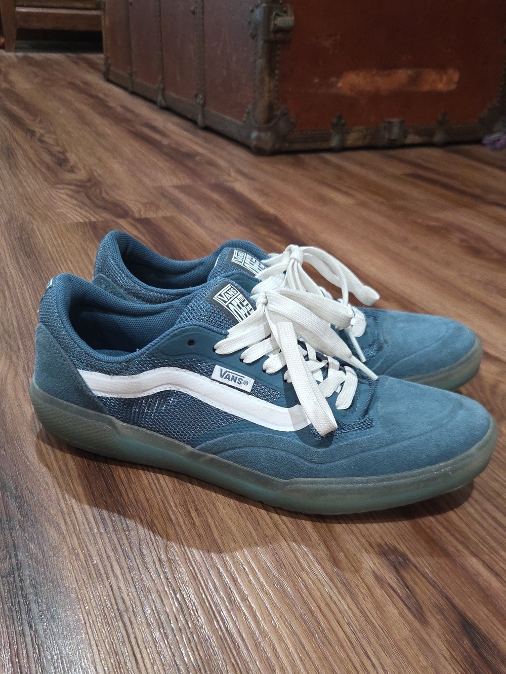 Vans Ultimate Waffle Women’s Teal Suede Old Skool Sneakers with White Stripe